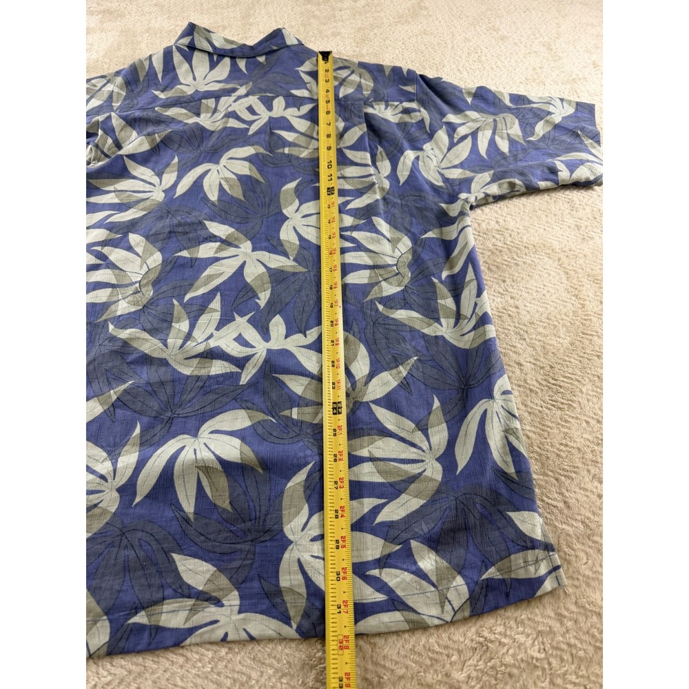 Tommy Bahama Mens Large 100% Silk Blue Green Leaf Print Camp Shirt Tropical L - Picture 13 of 16